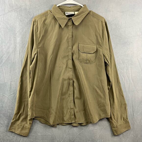 Vintage Bill Blass Strap Pull Blouse Women's Large Soft Long Sleeve Front Pocket - Picture 1 of 8